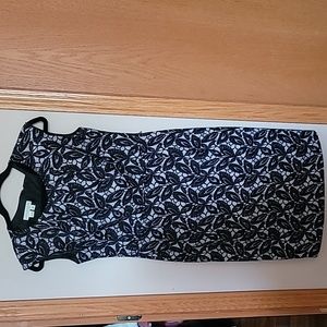 New London Times Designer Black Lace Print Sleeveless Body Contour Dress Size 10